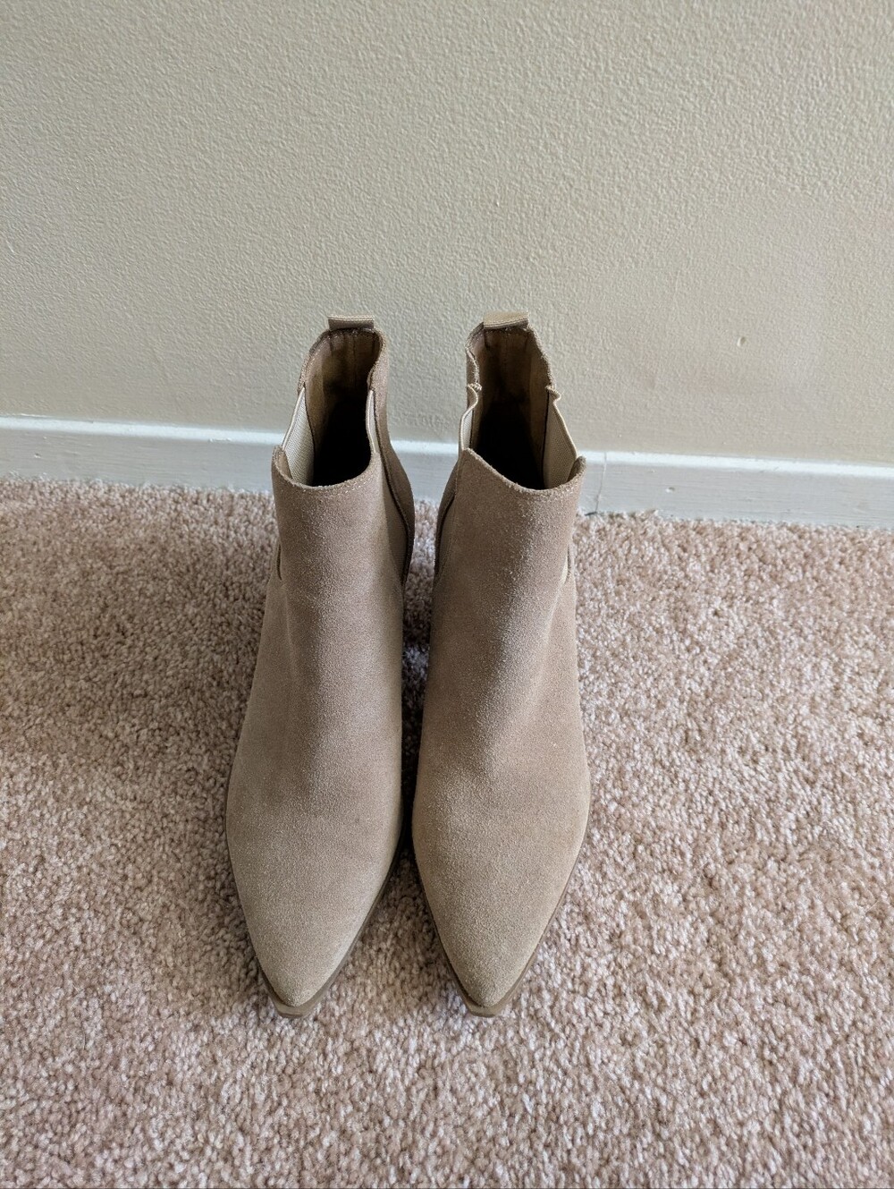 Nine West Taupe Suede Pointed-Ankle Booties
